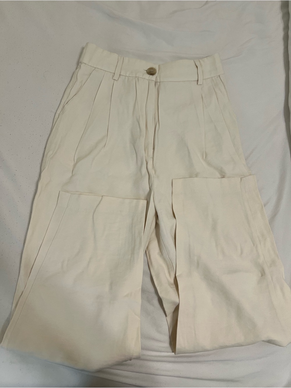 H&M Cream High-Rise Wide-Leg Pants